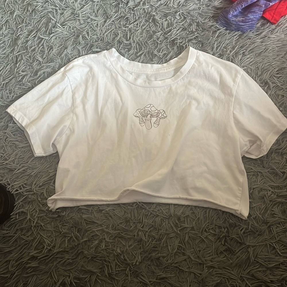 White and brown Charlotte Russe cropped tee, size M